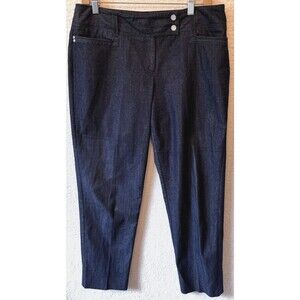 Larry Levine Women's‎ Size 10 Double Snap Straight Leg Cropped Dark Blue Jeans